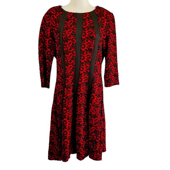 Dress Barn Red & Black Patterned Knit Fit & Flare Dress Size 10 - Picture 1 of 7